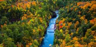 aerial view of copper falls in the fall