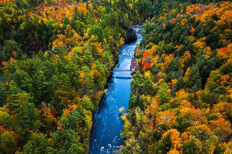 aerial view of copper falls in the fall