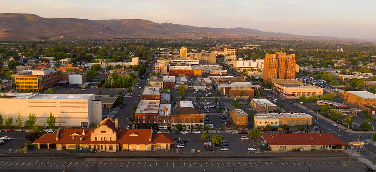 aerial view of Yakima at sunset