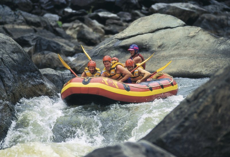 Raft on the rapids on the Tully River