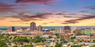 albuquerque nm aerial view at sunset