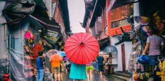 People Woman Walking In Chinatown Shopping Street