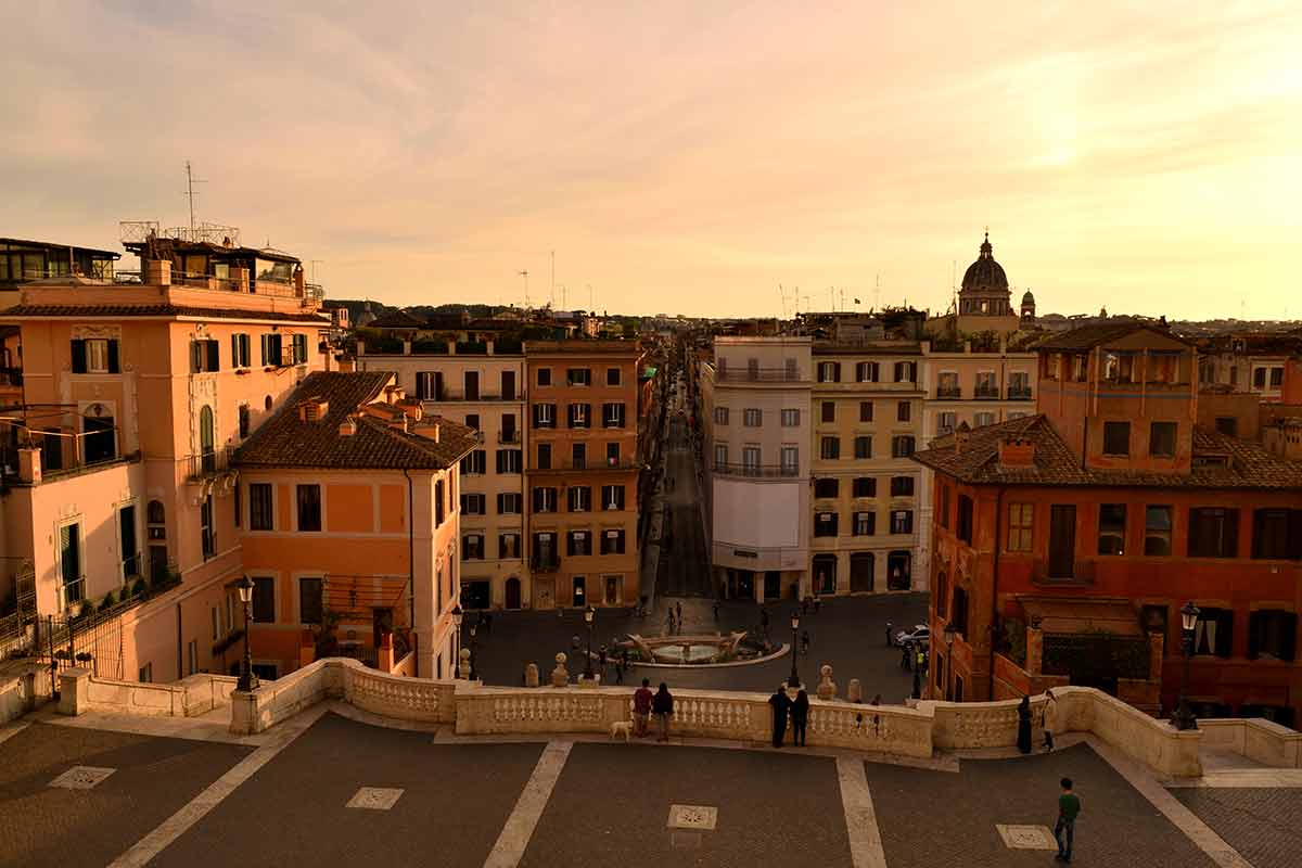 ancient rome landmarks View of the Via dei Condotti and Piazza di Spagna without tourists