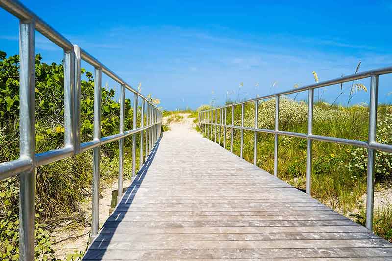 Boardwalk Among Sea Oats To Beach In Florida