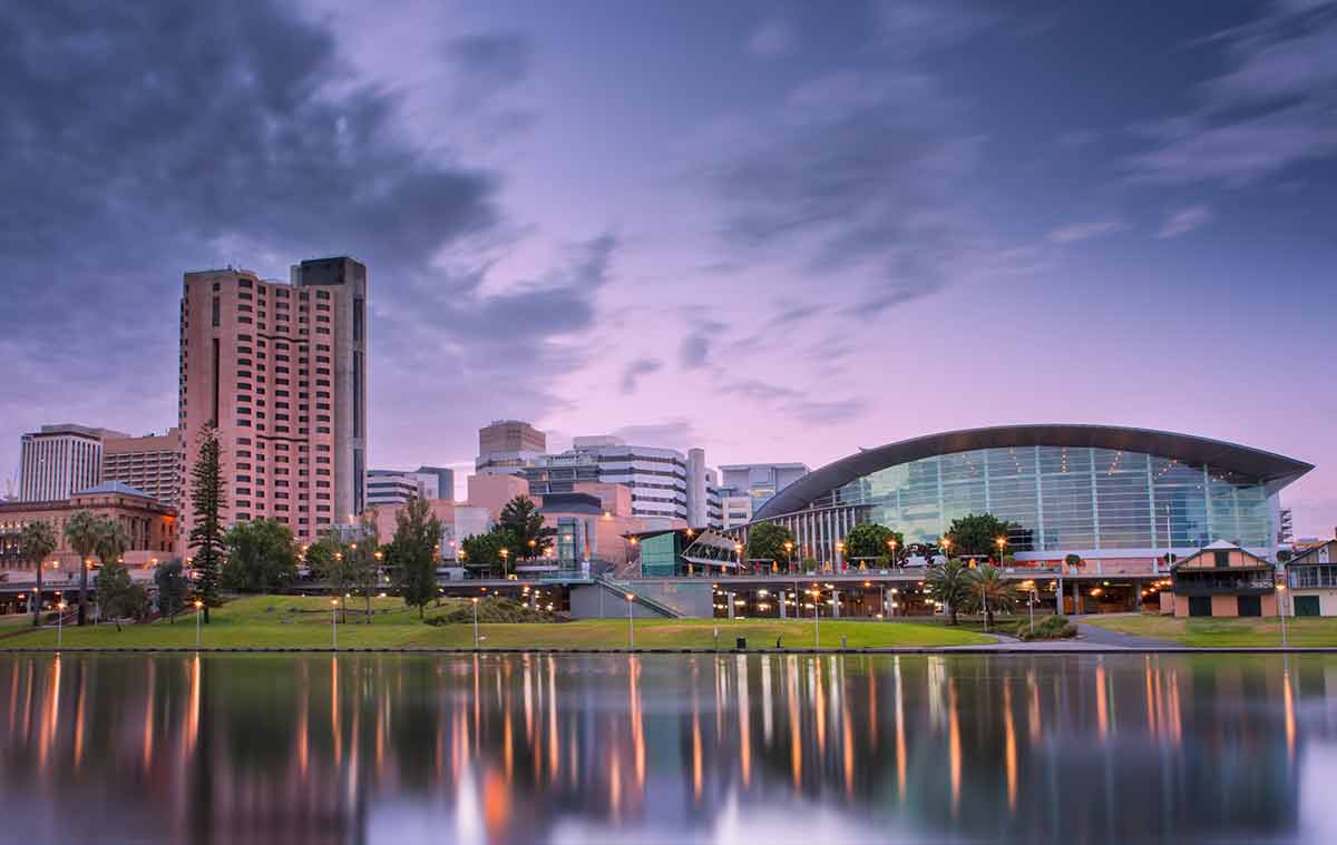 Adelaide riverfront at dusk