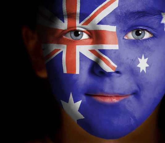 Australian flag painted on face of child