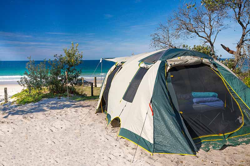 Sunshine Coast beach camping at Woorim Beach in Bribie Island. 