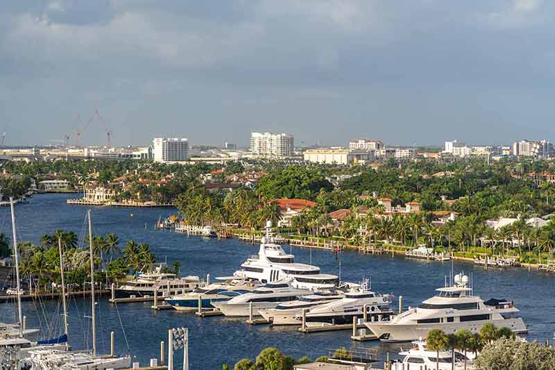Aerial view marina of yachts in Fort Lauderdale