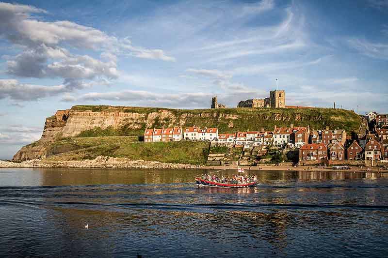 Whitby town and beach in north west england from the water