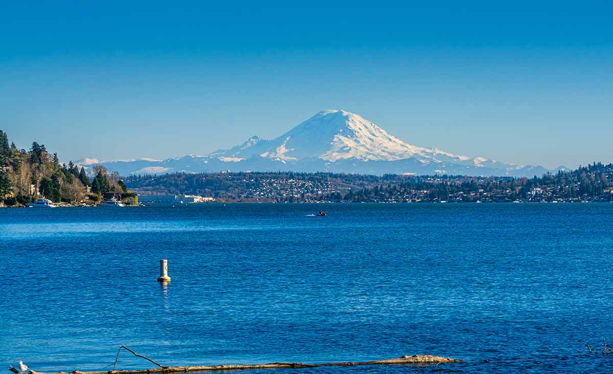 beaches seattle view of snowcapped mountain across the water