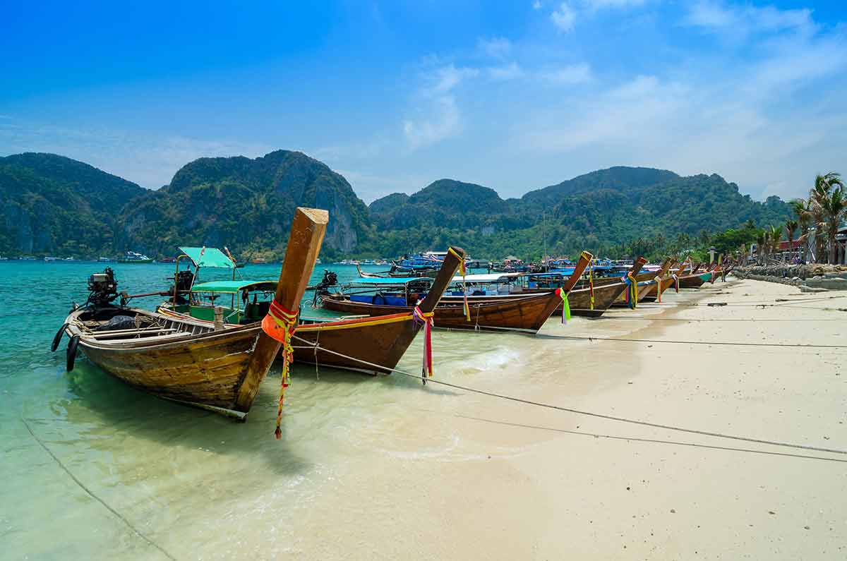 beautiful beaches in southeast asia Phi Phi long tail boats