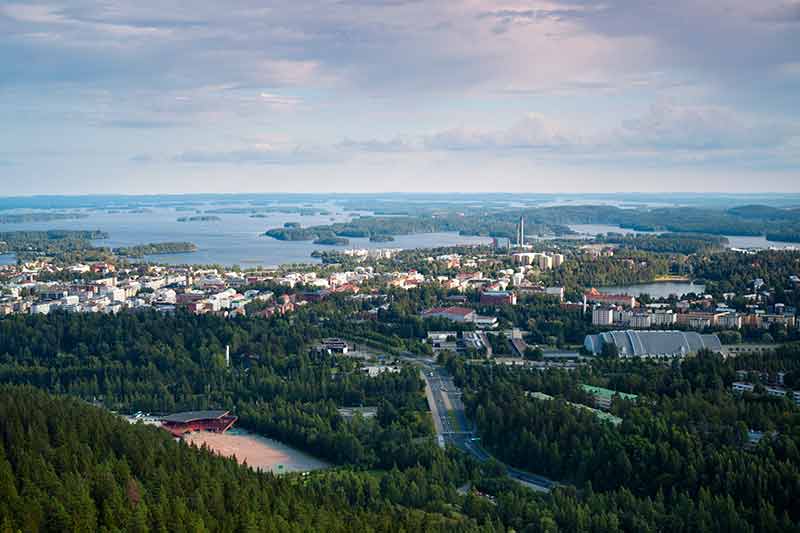 beautiful cities finland Kuopio aerial view of city, trees and water