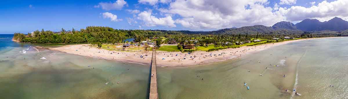 Aerial Drone Shot Of Hanalei Bay And Beach On The North Shore