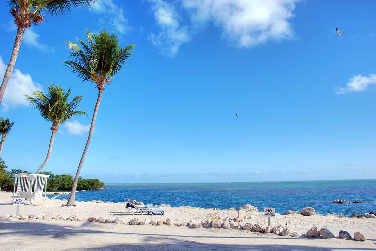 best beaches florida keys white sand, palm trees and daybeds