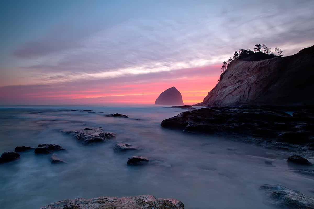 best beaches in oregon sunset at Cape Kiwanda with long exposure