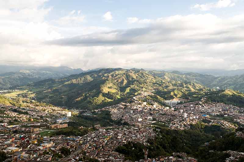 aerial view of Manizales sprawl with mountains in the background