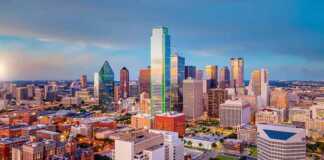 Dallas downtown skyline at sunset