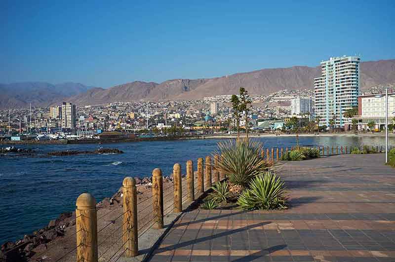 Antofagasta waterfront walkway and buildings