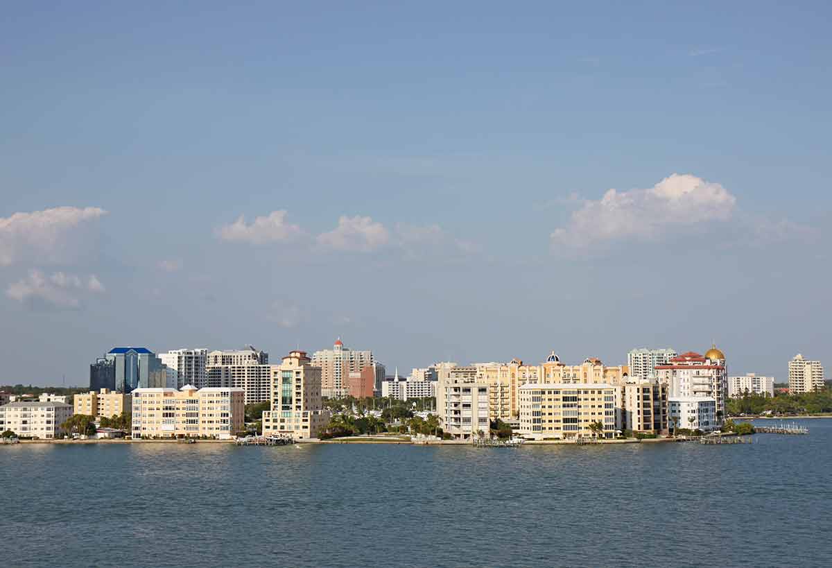 View of buildings on the edge of Sarasota Bay