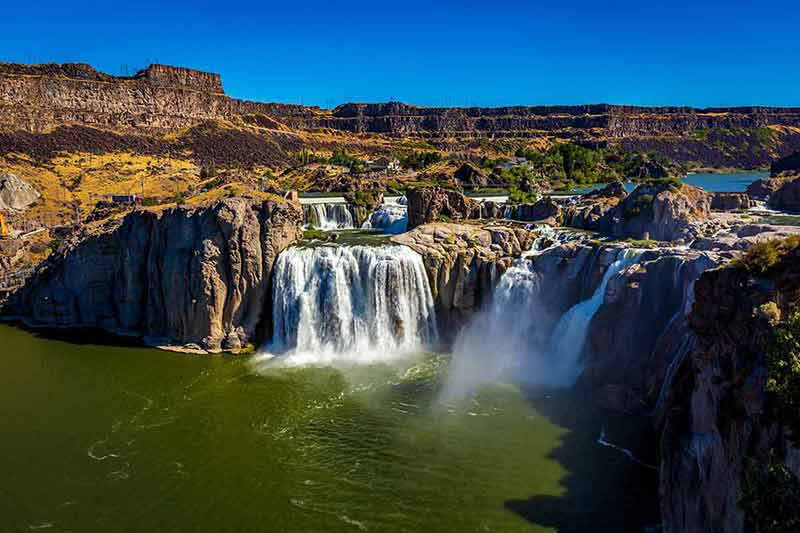 Shoshone Falls In Idaho on a blue sky day