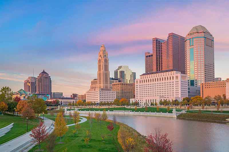 View of downtown Columbus Ohio Skyline at twilight in USA.