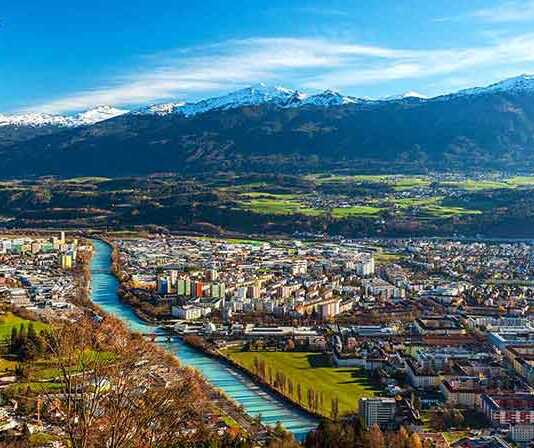 Innsbruck, Austria: Wide Angle Aerial Panorama