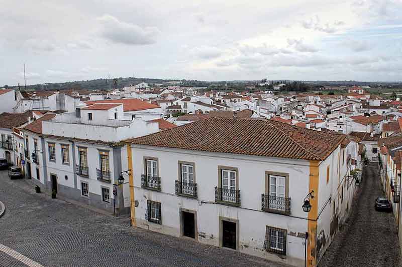 Colorful houses of Evora, Portugal aerial view
