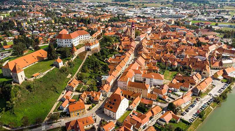 Aerial Drone View Over Ptuj Grad In Slovenia