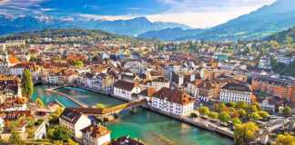 Luzern riverfront and rooftops