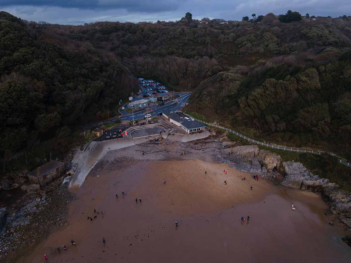 best dog friendly beaches in wales Caswell Bay Beach aerial