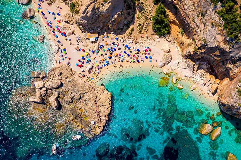 best family beaches in italy Cala Goloritze view from above