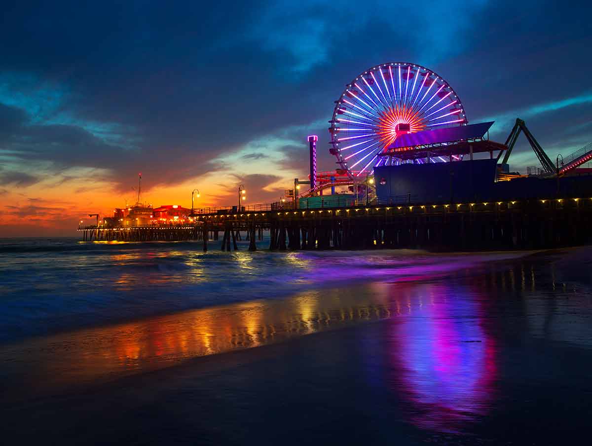 best places in California at Christmas Santa Monica at night