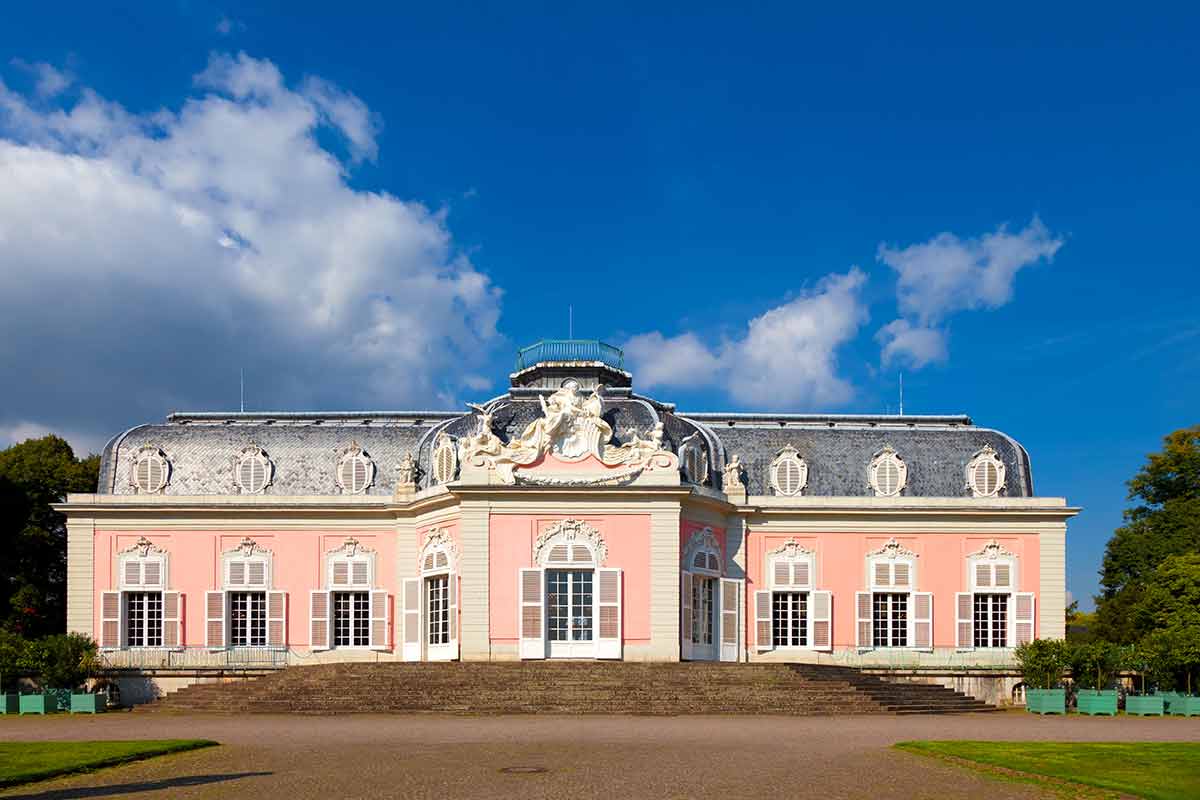Benrath Palace pink exterior and blue sky