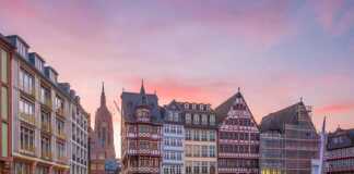 Old Town Square Romerberg In Downtown Frankfurt