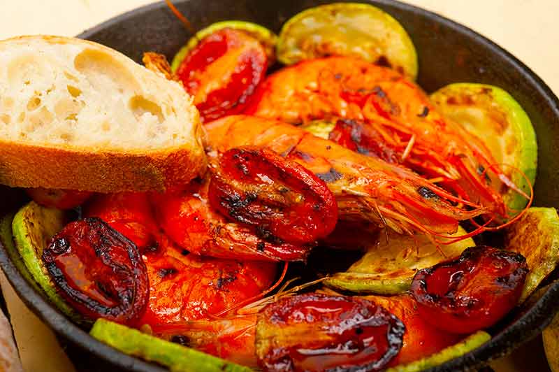 Roasted Shrimps With Zucchini And Tomatoes