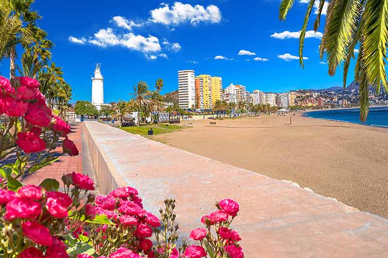 Malaga Beach And Lighthouse Panoramic View