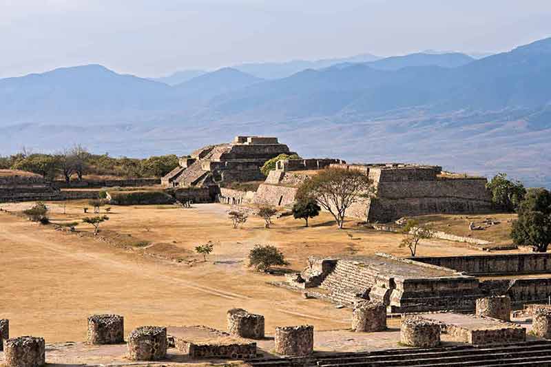 Ancient ruins on the Monte Alban plateau in Mexico