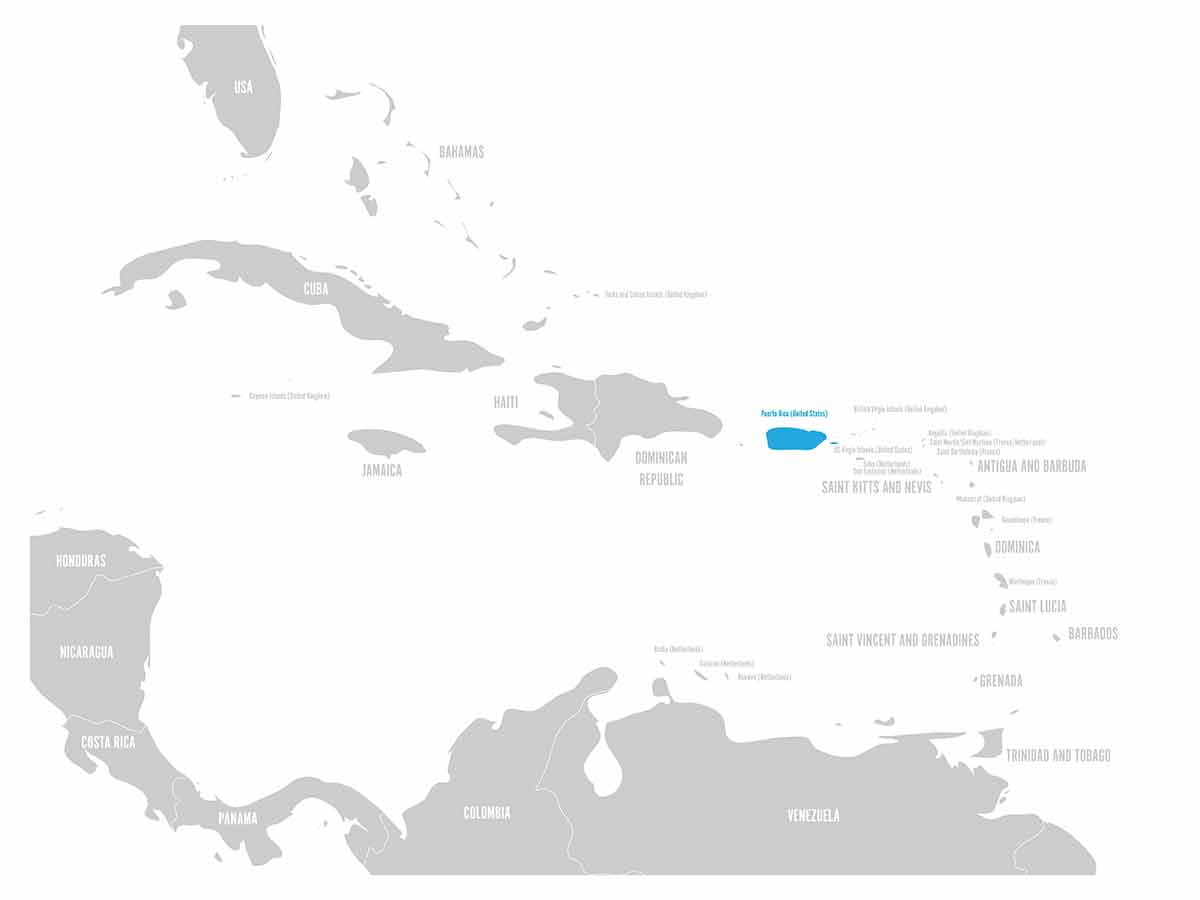 best time to visit bio bay puerto rico Puerto Rico blue marked in the map of Caribbean.