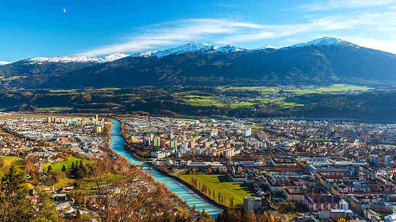 best time to visit innsbruck austria Innsbruck, Austria: wide angle aerial panorama