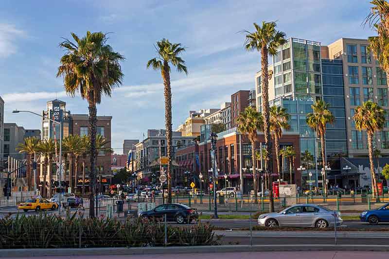 best time to visit san diego California buildings and palm trees