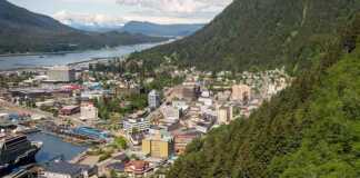 View Of The Dockside And City Of Juneau Alaska