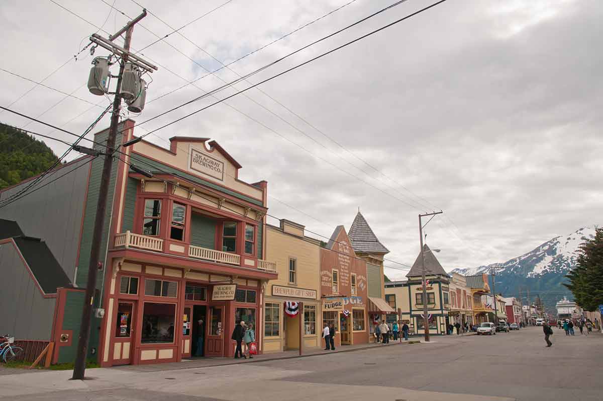 Street View Of Skagway's colourful buildings
