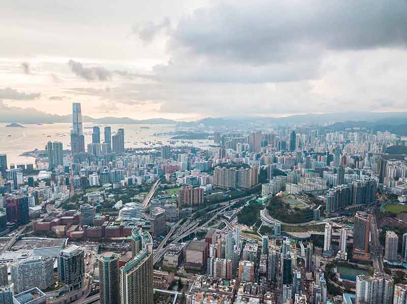 Hong Kong City At Aerial View In The Sky