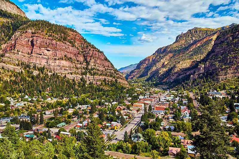 Quaint Town Of Ouray In Colorado Tucked Into The Mountains
