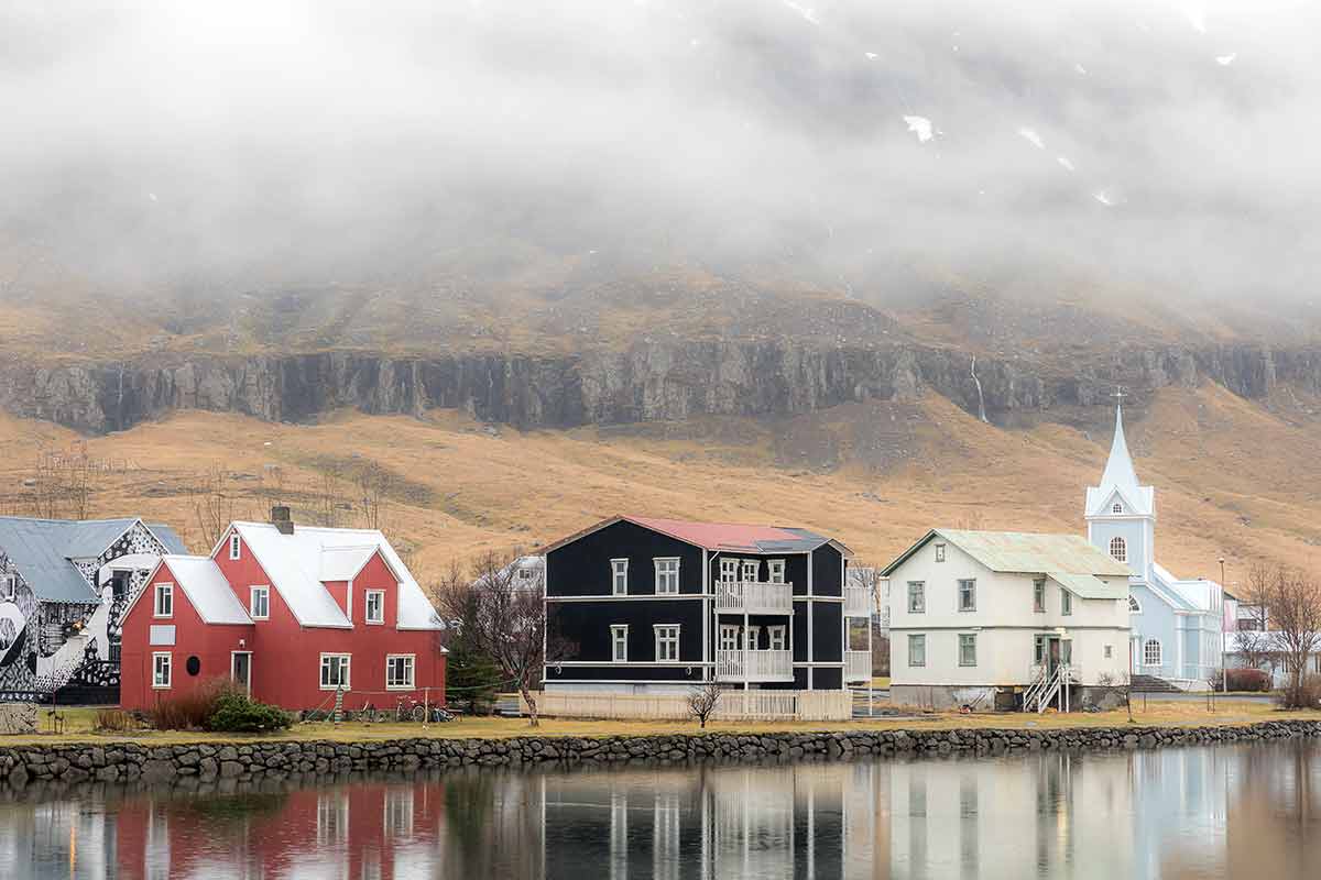 Seydisfjordur Cityscape Iceland's colourful timber houses