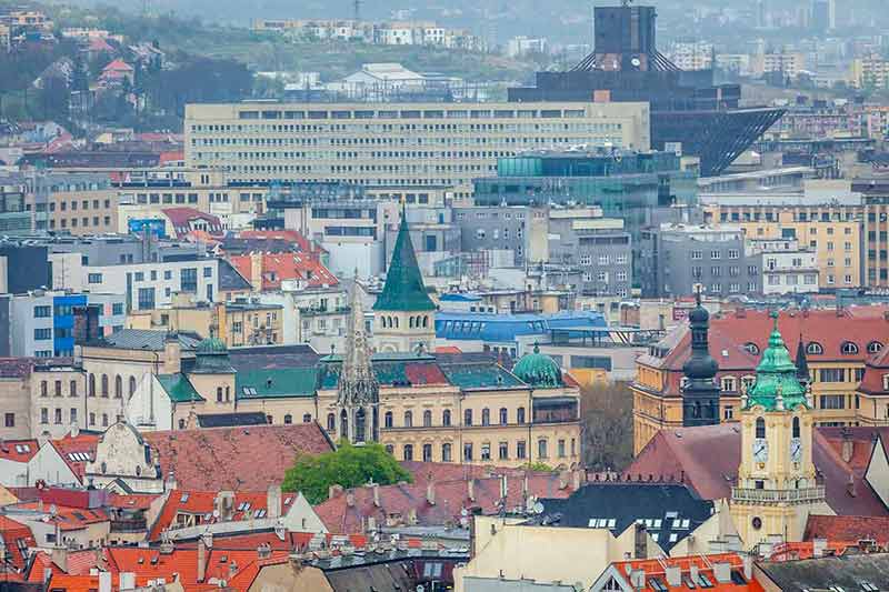 Old Town And Modern Soviet Bratislava Buildings From Above, Slovakia