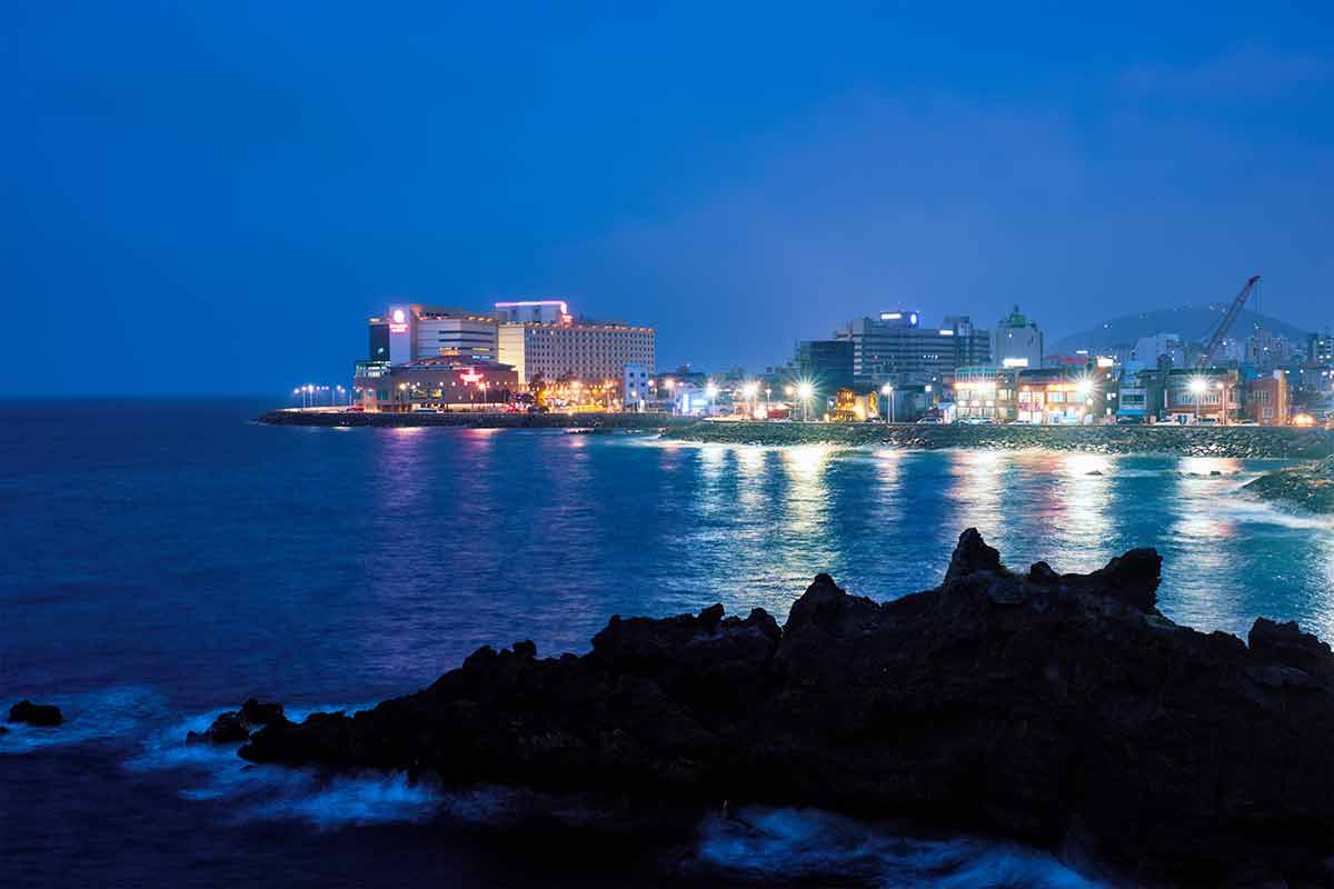 Jeju Town Illuminated In Night, Jeju Island, South Korea