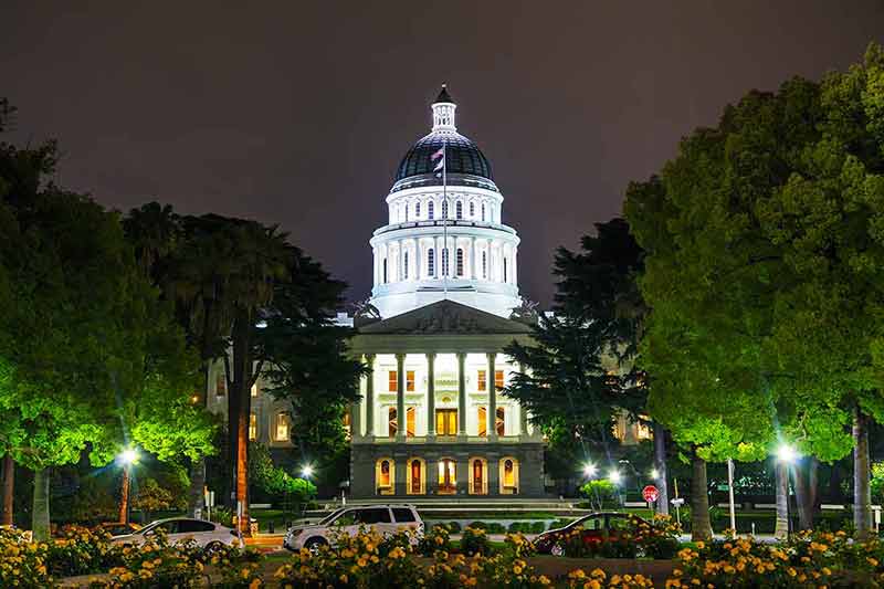 California state capitol building at night