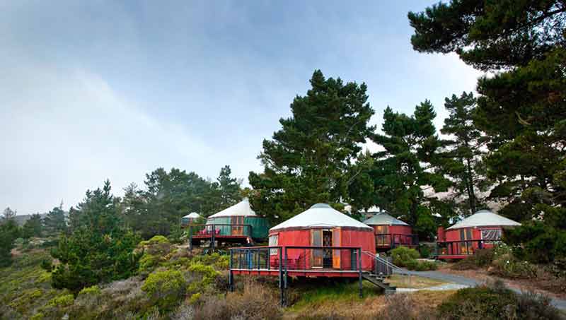 california glamping treebones resort colourful yurts