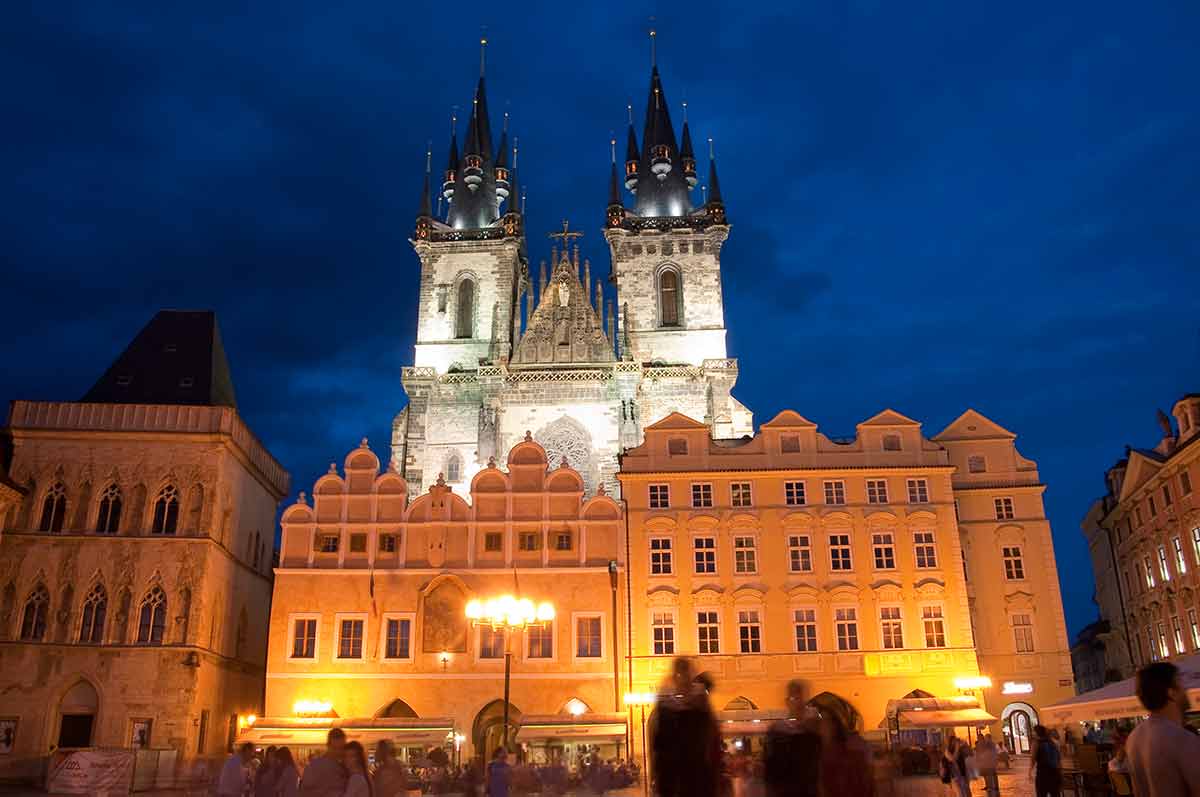 cathedral in prague square at night